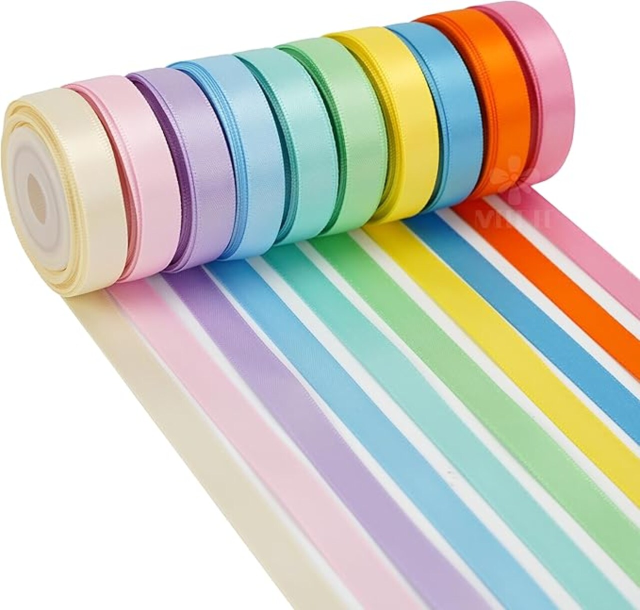 Pastel Rainbow Satin Ribbon Set – 3/8" x 50 Yards, Colorful Assorted Ribbons for Crafts, Gift Wrapping, Party Decorations, DIY Projects, and Handmade Hair Bows